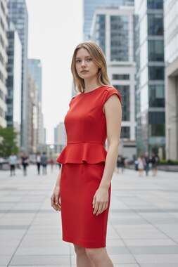 J.Crew Red Stretch Wool Peplum Sheath Dress Size 2